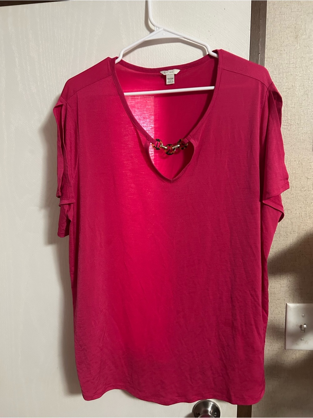 Cato Hot Pink Short Sleeve Top with Chain Accent